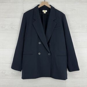 Anthropologie Maeve Double Breasted Blazer Women 16P Navy Oversized Office